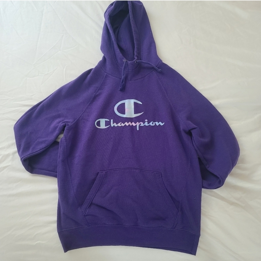 Kids Purple Holographic Logo Champion Hoodie